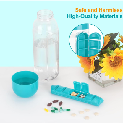 Hydra Care water bottle with portable pill organizer